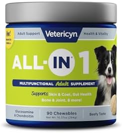 Vetericyn All-in 1 Multifunctional Dog Supplement | Digestive Enzymes + Glucosamine and Chondroitin for Bone and Joint Support + Vitamins, Antioxidants, Prebiotics, Probiotics, and Omegas. 90 Count