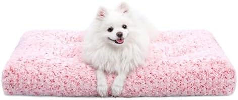 KSIIA Washable Dog Bed Deluxe Plush Dog Crate Beds Comfy Kennel Pad Anti-Slip Pet Sleeping Mat for Large, Jumbo, Medium, Small Dogs Breeds, 23" x 18", Pink