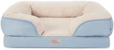 Town & Country Everyday CuddleTown Comfy Solid Bolster Sofa Pet Bed, Supportive & Calming Egg Crate Foam, Non-Slip Bottom, Machine Washable Cover, Blue, Large 35"x25"x8"