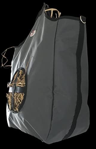 Majestic Ally Nylon Hay Feeder Tote Bag for Horse, Goat, Sheep - Double Sides Open Feed Hole with Faux Leather Ventilated Bottom- Premium Quality -Simulates Grazing - Reduces Waste (Dark Gray)