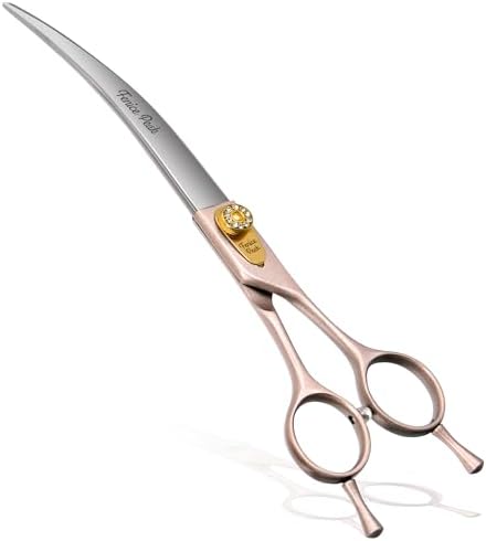 Professional Curved Dog Grooming Scissors 8'' Rose Gold 440C Stainless Steel Pet Cutting Shears Safety Trimming Shearing for Dogs Cats