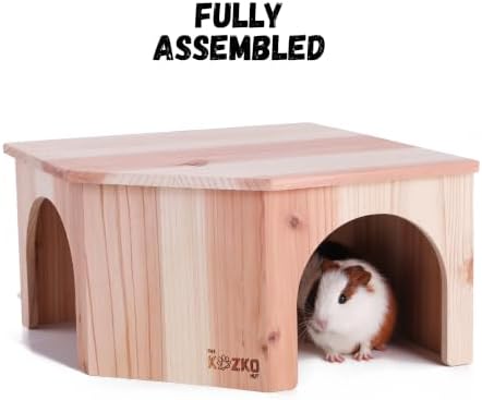 Wooden Guinea Pig Corner Hideout - Hidey for Chinchilla, Rat and Hedgehog with Pee Pad, Fully Assembled & Dual Entrances - Guinea Pig Accessories by The Kozko Hut