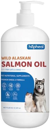 Wild-Caught Salmon Oil for Dogs & Cats - Omega 3 EPA DHA,Fish Oil Liquid Supplement for Skin & Coat, Joint & Bone Health (8 FLOZ)