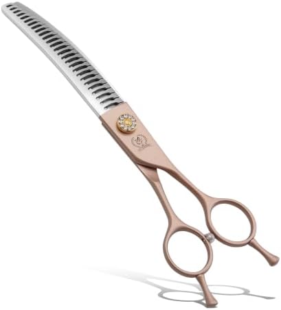 Professional Curved Chunker Dog Grooming Scissors 8.0'' Rose Gold Thinning Shears Extremely Sharp Blades 440C Stainless Steel Thinning Shears Durable Smooth Fine Cut for Dogs and Cats.