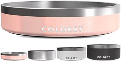 Coldest Dog Bowl - Anti Rust Metal, Non Slip, 3 Layers Insulated Stainless Steel Dog Bowls - Spill Proof & Heavy Duty - Water Bowl for Dogs, Cats & Pets, Dish Washer Safe (21 oz, Forever Pink Glitter)