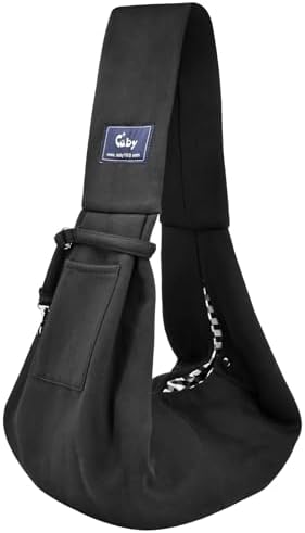 CUBY Dog and Cat Sling Carrier - Hands Free Reversible Small Pet Sling Carrier Bag - Soft Pouch and Tote Design - Suitable for Puppy, Small Dogs Cats Outdoor Travel(Black Senior)