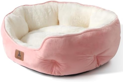 Asvin Small Dog Bed for Small Dogs, Cat Beds for Indoor Cats, Pet Bed for Puppy and Kitty, Extra Soft & Machine Washable with Anti-Slip & Water-Resistant Oxford Bottom, Pink, 20 inches