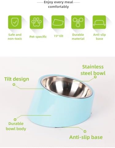15° Tilted Dog Bowl for Small Dogs Flat-Faced Breeds - Anti-Choke Ergonomic Elevated Feeder Non-Slip Base - 2-in-1 Detachable Stainless Steel Food & Water Bowls - Pure White Clean & Simple (S, White)