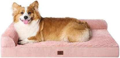 EHEYCIGA Large Dog Bed Memory Foam for Crate, Orthopedic Dog Bed Large Size Dogs with Washable Removable Cover, Waterproof Pet Sofa Couch with Nonskid Bottom, 35x22x6, Pink