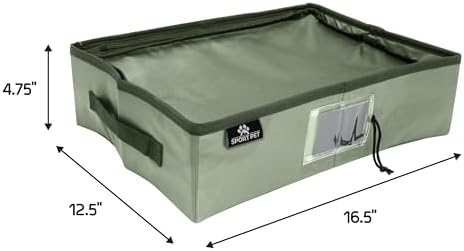SportPet Designs Portable Travel Litter Box for Cats, Large Collapsible with Zippered Lid, Water-Resistant & Leak-Resistant Cat Litter Tray for Travel, Green