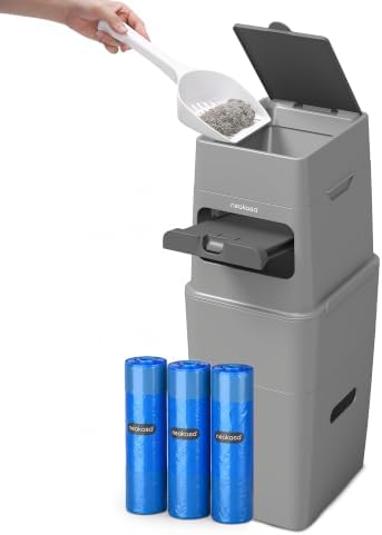 Neakasa PooGuard Plus Cat Litter Trash Can, 11.2L Odor-Control Litter Disposal Bin, Includes 1-Year Supply of EVOH Refill Bags (Grey)