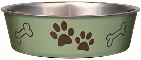 Loving Pets Bella Dog Bowls- Stainless Steel Dog & Cat Bowls - Spill Proof Dog Food Bowl, Cat Bowl, Puppy Essentials & Pet Supplies Great for Home & Travel (X-Large 65-100lbs, Artichoke)