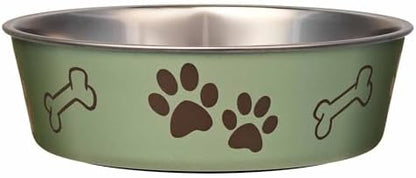Loving Pets Bella Dog Bowls- Stainless Steel Dog & Cat Bowls - Spill Proof Dog Food Bowl, Cat Bowl, Puppy Essentials & Pet Supplies Great for Home & Travel (X-Large 65-100lbs, Artichoke)