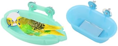 Wontee Bird Bath with Mirror for Small Birds Budgie Parakeet Cage, 2 Pcs
