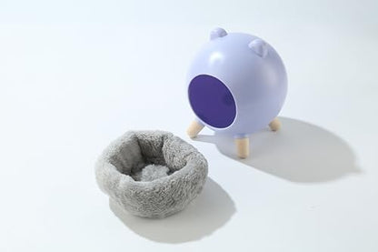 TUTU&LELE Hamster Hideout Space Elf Nest, Tiny House Bed with Round Plush Pad for Hamsters, Mice, Gerbils to Sleep & Play (Purple)