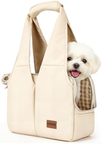 Dog Purse Carrier for Small Dogs and Cats, Soft-Sided Pet Tote Bag with 6 Large Pockets, Collapsible Travel Puppy Carrier, Fits Pets up to 13 lbs (Beige, 15.7" L x 8" W x 11.8" H)
