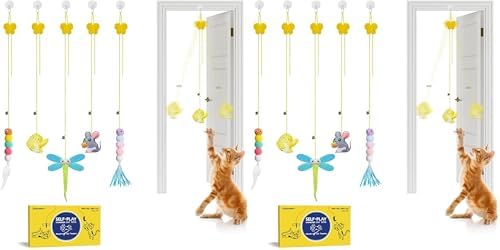 Potaroma Interactive Cat Feather Toys 5 Pcs, Cat Teaser Retractable Hanging Indoor Kitten Play Chase Exercise, Mental Physical Stimulation for All Breeds and Species (Pack of 2)