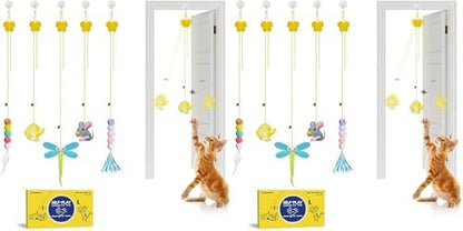 Potaroma Interactive Cat Feather Toys 5 Pcs, Cat Teaser Retractable Hanging Indoor Kitten Play Chase Exercise, Mental Physical Stimulation for All Breeds and Species (Pack of 2)