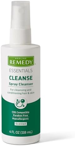 Medline Remedy Essentials Spray Cleanser (4 fl oz Spray), 1 Count, Scented, Full Body Cleanser & Shampoo, Sulfate Free, Gentle Body Wash, For Men & Women, Incontinence Cleaning, Bedside Cleansing