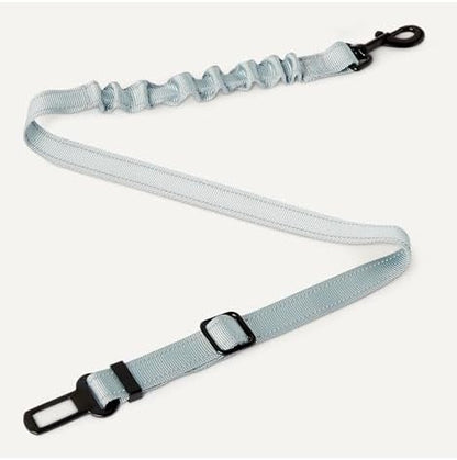 Amazon Basics Reflective Dog Seat Belt with Collapsible Travel Bowl, Elastic Design, 360° Metal Clasp, for Dogs up to 44 lbs, 26.3 inch, Black/Blue/Orange