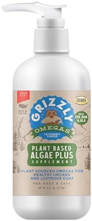 Grizzly Pet Products Algal Plus Omega 3-6-9 Food Supplement for Dogs and Cats, 8 Ounce Bottle