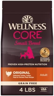 Wellness CORE Small Breed Adult Dry Dog Food, Grain Free Kibble, Natural, High Protein, Turkey and Chicken Recipe, 4 lb Bag