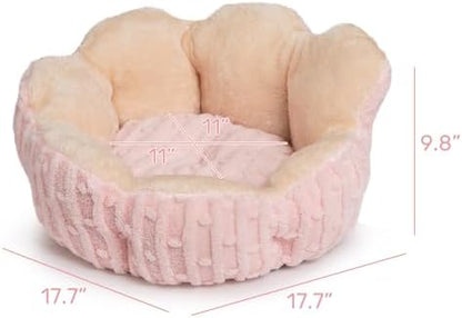 Hollypet Calming Cat Beds for Indoor Cats - Cute Fluffy Cactus Pet Small Dog Puppy Bed with Non-Slip Bottom, Pink