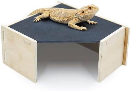 2-in-1 Bearded Dragon Basking Platform with Hideout, Slate Rocks for Reptiles with Base, Leopard Gecko Hides and Caves, Reptile Tank Accessories for Bearded Dragons, Geckos, Ball Pythons, Tortoise