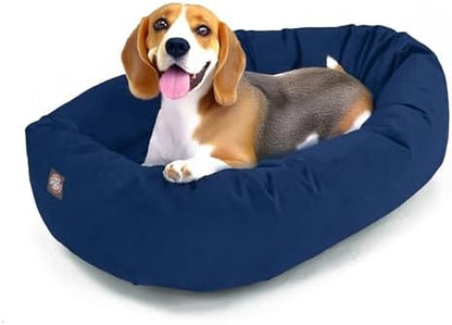 Majestic Pet 32 Inch Suede Calming Dog Bed Washable – Cozy Soft Round Dog Bed with Spine Support for Dogs to Rest Their Head - Fluffy Donut Dog Bed 32x23x7 (Inch) - Round Pet Bed Medium – Navy (2025)