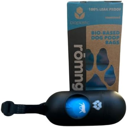 Bio-Based Dog Poop Bags with Dispenser, Unscented, Leak-Proof, Cornstarch Blend, 9 Rolls, 135 Bags, Blue