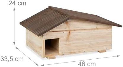 Relaxdays Hedgehog House, Wooden Protective Box, 2 Rooms, Hibernation Den, Winter Shelter, 24 x 46 x 33.5 cm, Natural