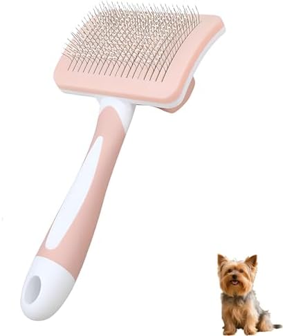 Self Cleaning Slicker Dog Brush for Small Long-Haired Breeds (Pink)