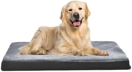 Amazon Basics Washable Dog Bed with Cooling Gel Memory Foam, Pressure-Relief Support for Dogs up to 120lbs, Non-Slip Bottom, Removable Cover, Giant Sized (50" x 34"), Grey