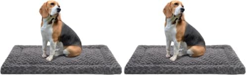 Washable Dog Bed Mat Ultra Soft Dog Crate Pad Comfy Fluffy Pet Kennel Beds Sleeping Mattress for Large Jumbo Medium Small Dogs, 36 x 23 Inch, Gray (Pack of 2)