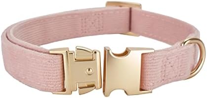 Soft Corduroy Fibric Dog Collar with High Grade Metal Buckle, for Small Dogs(Light Pink,Small:10-15")