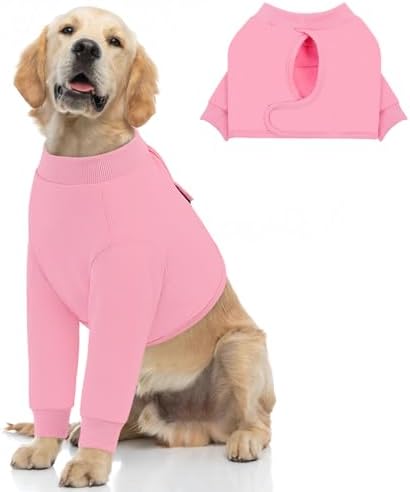 Queenmore Dog Surgery Recovery Sleeve for Front Leg, Breathable Dog Recovery Sleeves After Surgery, Cozy Long Sleeve Dogs Shirt, Alternative to Cone of Shame, Pink, XL