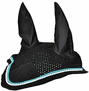 Horse Fly Bonnet Double Piping Ear Net Fly Veil Mask Breathable Cotton Crochet Horse Tack (COB, Black 3)