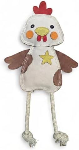 Fuzzl Eco Leather Charlie Chicken Natural and Tough Dog Toys - Long Lasting Chew Toys for Moderate Chewers - Strong Dog Toy for Dogs and Puppy with Natural Jute Filling and Double Stitching