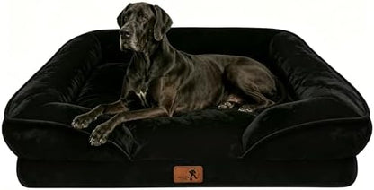 Spotted Play Orthopedic Dog Bed with Sides - Sofa Beds for Extra Large Dogs, Supportive Foam Pet Couch Bed with Washable Removable Cover, Waterproof Lining and Non-Slip Bottom, Black - XXL
