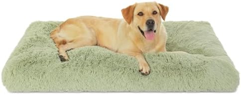 Bedfolks Waterproof Dog Crate Bed, Plush Large Dog Pad, 47"x29", Sage Green