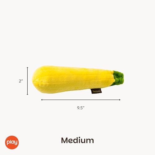 P.L.A.Y. Cute Plush Dog Toys - Fruit & Vegetable Themed Durable Squeaker Chew Toy, Great for Puppies & Small, Medium, Large Dogs - Machine Washable, Recycled Materials (Garden Fresh Zucchini, Medium)