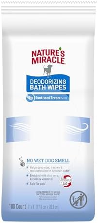 Nature's Miracle Deodorizing Bath Wipes for Dogs, 100 Count