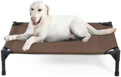 Garnpet Elevated Dog Bed for Large Dogs, Raised Dog Cot Fits Up to 120 LBs, Heavy Duty Pet Cots with Durable Supportive Teslin Recyclable Washable Mesh, Indoor & Outdoor Pet Bed, Brown