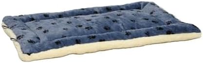 MidWest Homes for Pets QuietTime Reversible Paw Print Pet Bed, Soft Faux Fur & Fleece 48-Inch Crate Mat for Extra-Large Dogs, Machine Washable, Blue and Cream