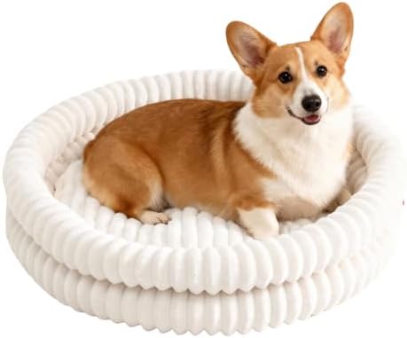 Pet Bed for Medium Dogs and Cats, 28" Cute Donut Cat Bed, White