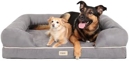 Friends Forever Orthopedic Dog Bed, Memory Foam Pet Sofa, Calming Dog Couch, Water Resistant Pet Bed, Washable Cover, Non-Slip Bottom, Chester, Grey, 50" x 40" x 13"