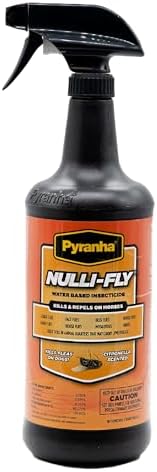 Pyranha Nulli-Fly Horse Fly Spray – Water-Based Formula for Sensitive Skin, Kills and Repels Flies, Gnats, Lice, Ticks, Ready to Use, Citronella Scent