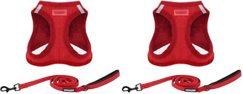Voyager Step-in Plush Dog Harness – Soft Plush, Step in Vest Harness for Small and Medium Dogs by Best Pet Supplies - Red Corduroy (Leash Bundle), S (Chest: 14.5-16") (Pack of 2)