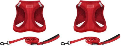 Voyager Step-in Plush Dog Harness – Soft Plush, Step in Vest Harness for Small and Medium Dogs by Best Pet Supplies - Red Corduroy (Leash Bundle), S (Chest: 14.5-16") (Pack of 2)