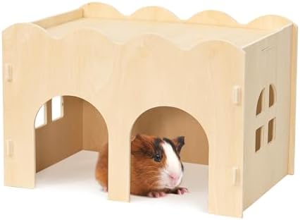 Bifeaw Natural Wooden Chew-Proof Guinea Pig Hideout